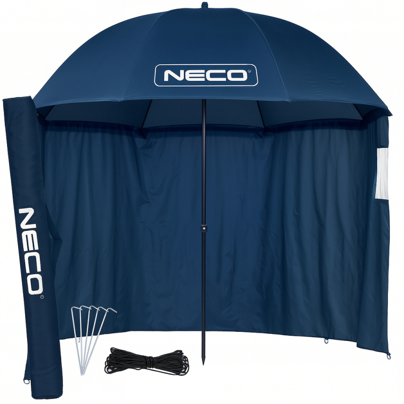 PARASOL NAMIOT WĘDKARSKI WODOSZCZELNY DUŻY Z OSŁONĄ 220CM NECO NIEBIESKI